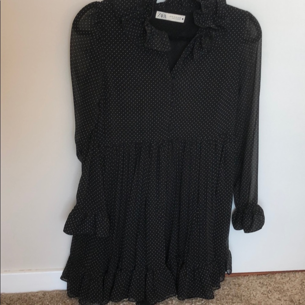 Zara Ruffle neck Long-Sleeve Dresss